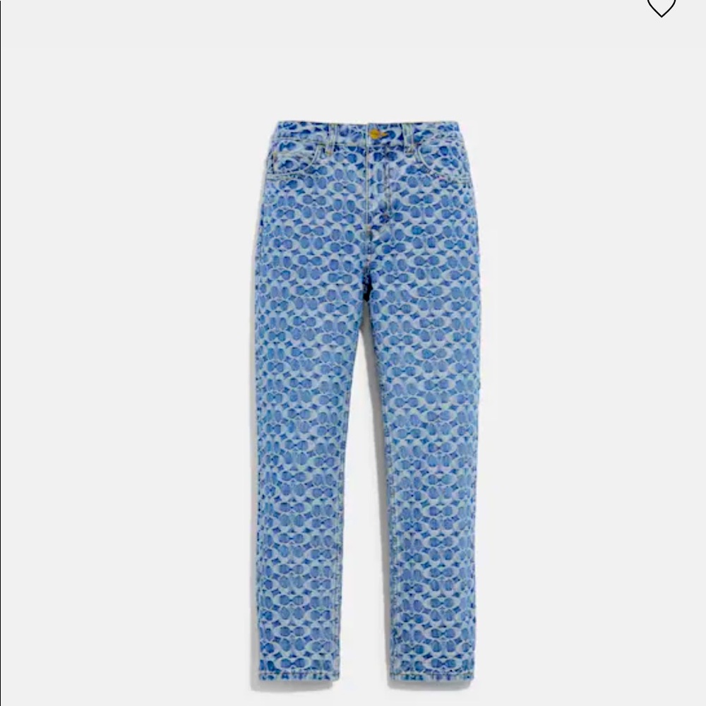 Coach All Over Signature Straight Slim Jeans Sz 28 C9193 Light Indigo NWT